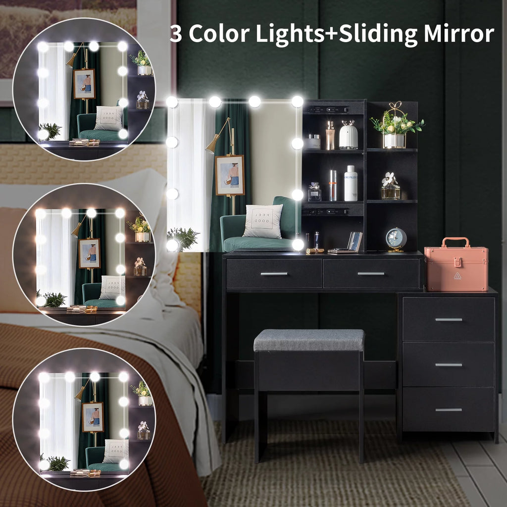 White Makeup Vanity Table Set with Sliding Mirror O2737