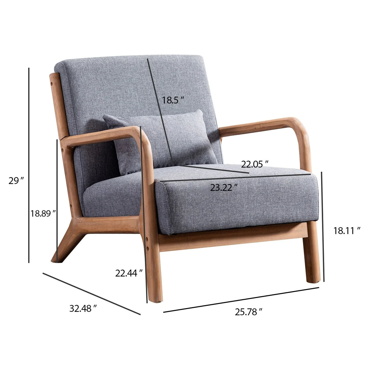 Grey Fabric Modern Solid Wood Accent Chair X572
