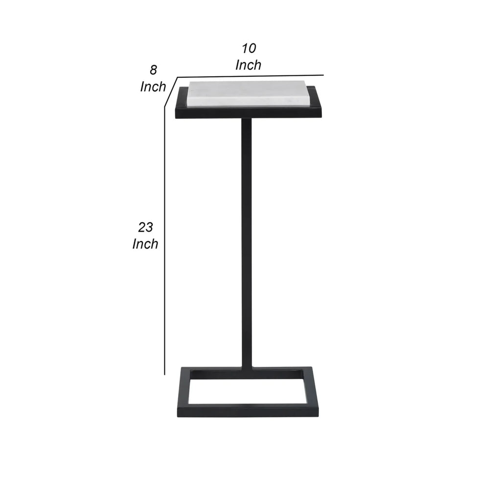 23 Inch Accent Side Table Marble Tabletop Polished White V41076