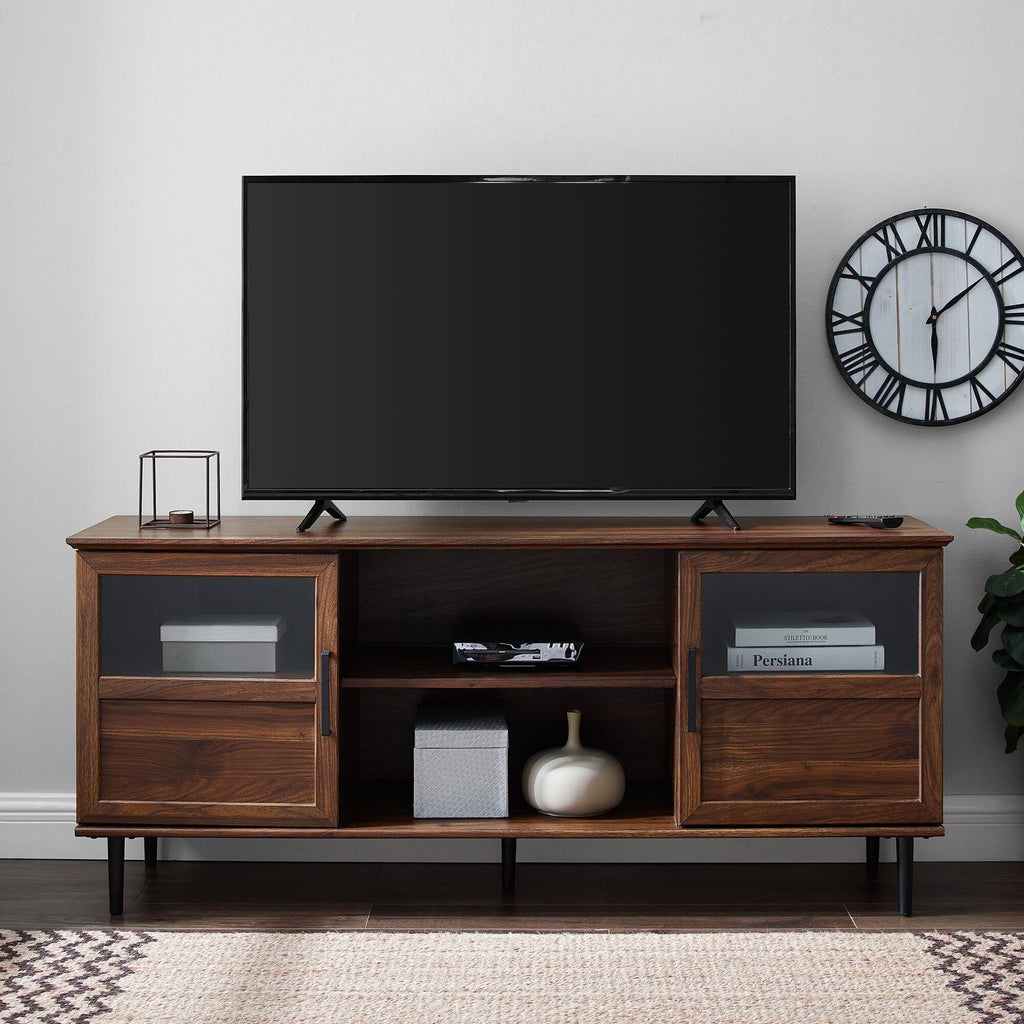 Dark Walnut Glass Wood TV Console J392968