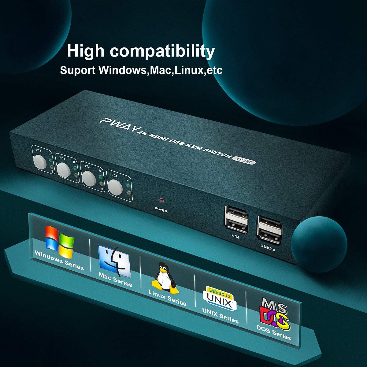 4x1 HDMI KVM Switch 4 Port Ultra HD 4K@30Hz USB 2.0 with 4 HDMI and USB Cables T516188
