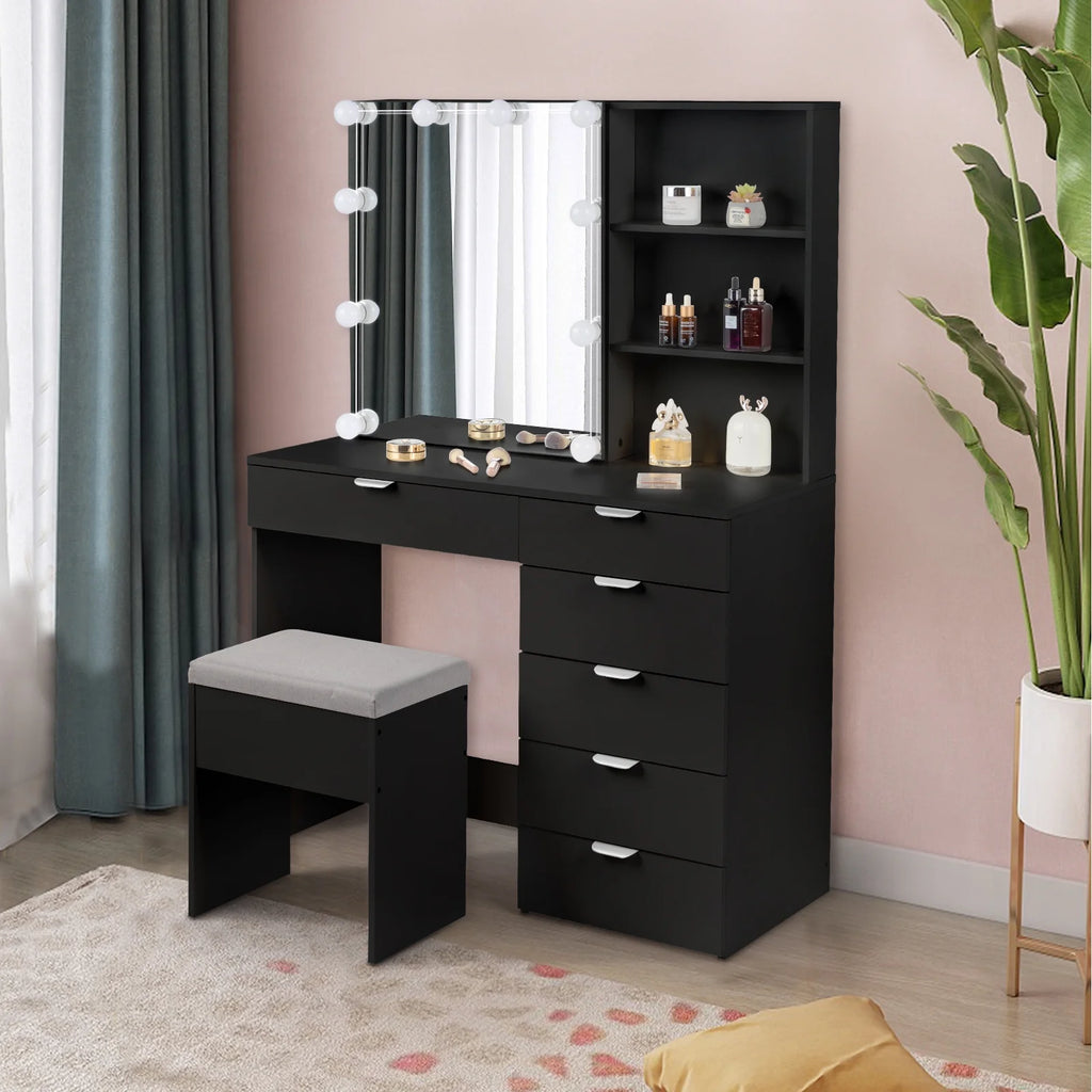 White Makeup Vanity Table Set with Sliding Mirror O2737