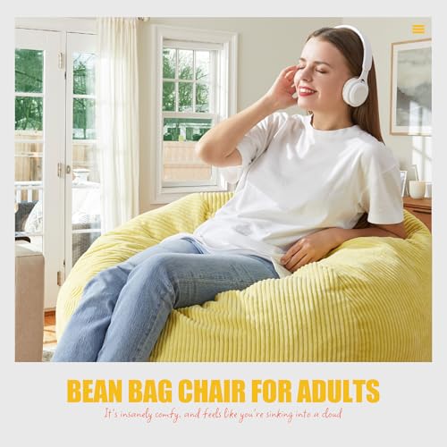3.5FT Large Grey Bean Bag Chair with Filler and Removable Cover W574534