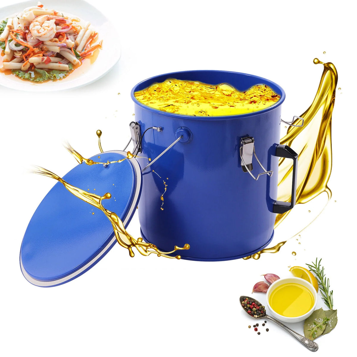 Blue Fryer Grease Bucket Oil Disposal Caddy E6678