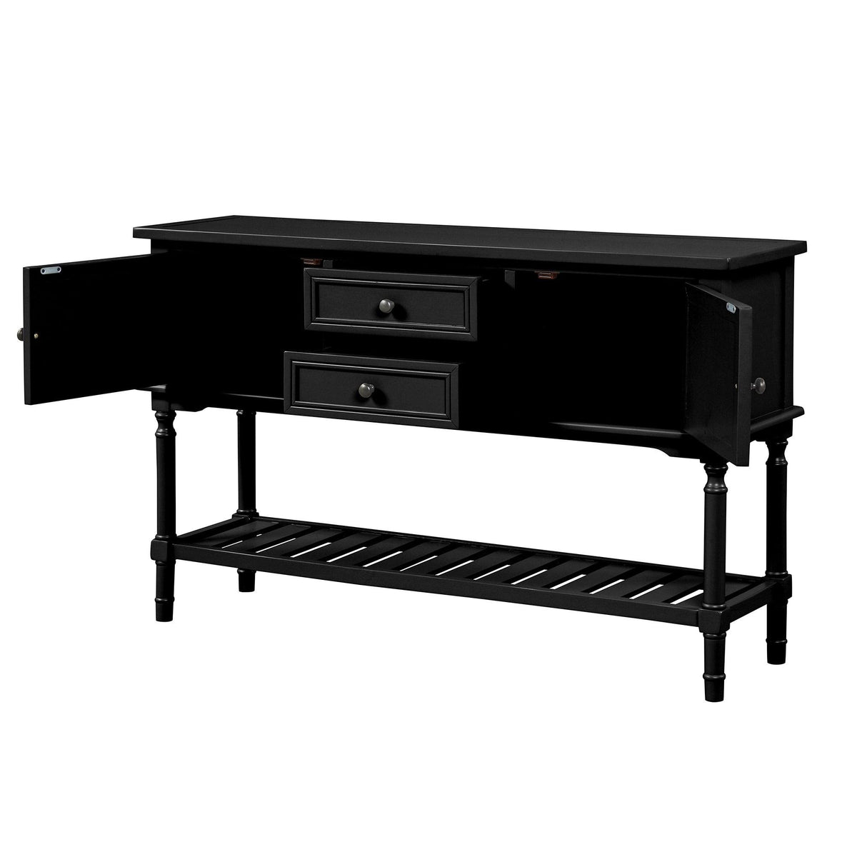 Black Navy Blue Console Table with 2 Drawer Cabinet Shelf V305749