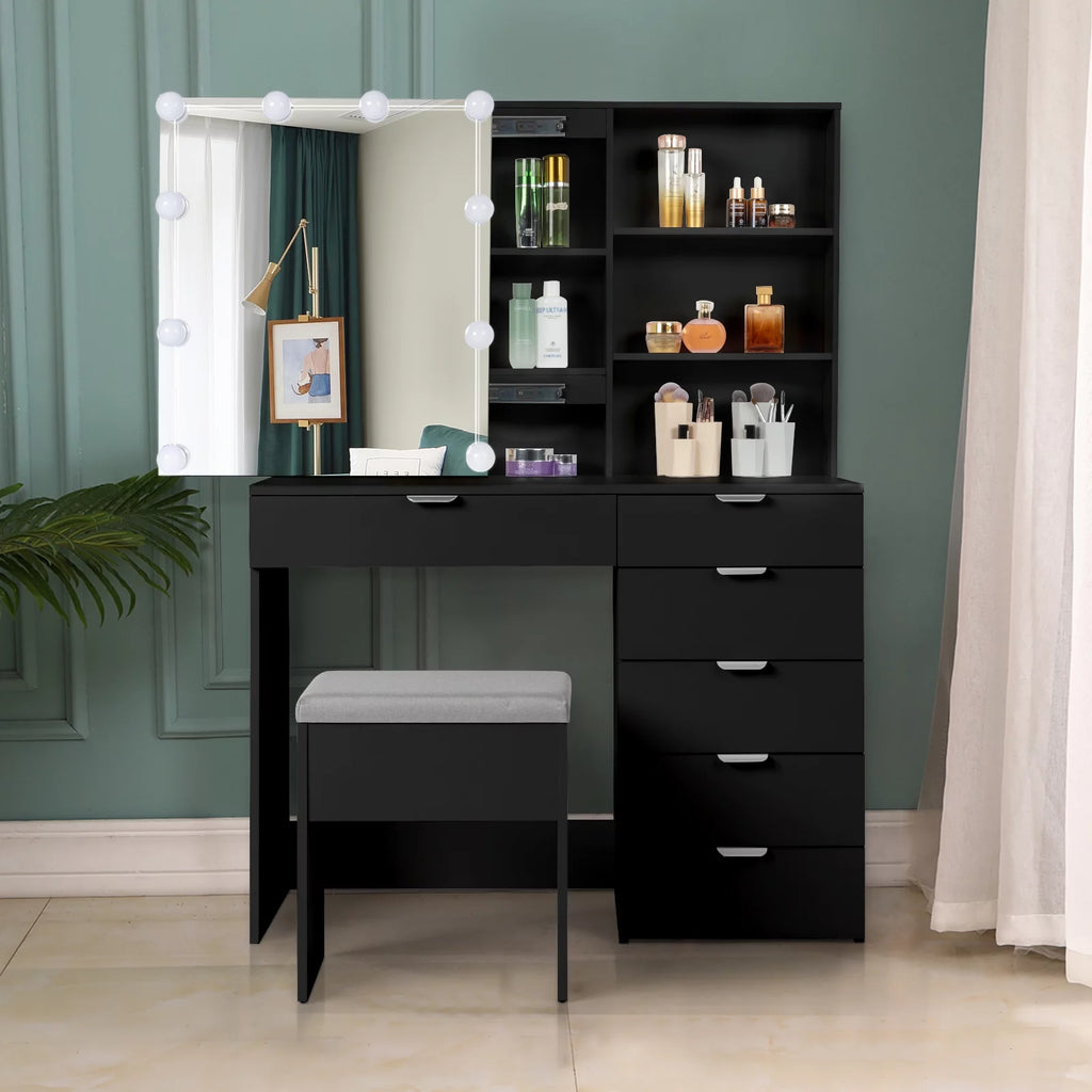 White Makeup Vanity Table Set with Sliding Mirror O2737