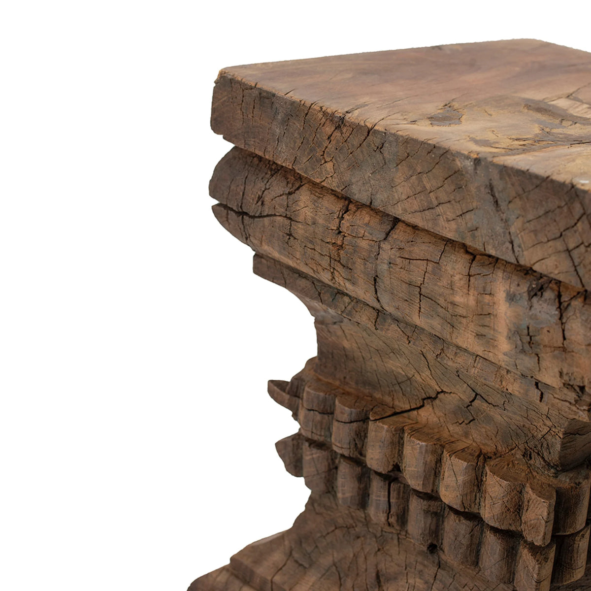 Organic Carved Wooden Pillar Stool D466387