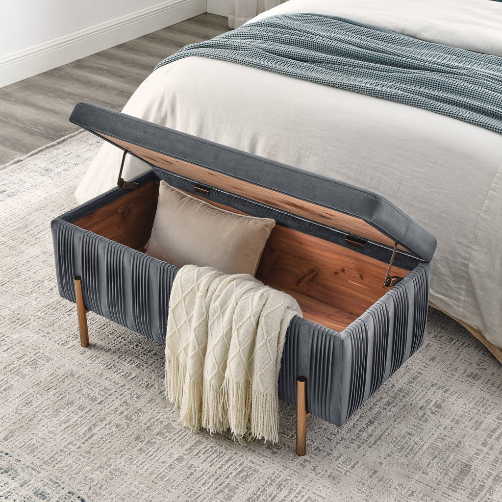 Grey Velvet Storage Bench T70299