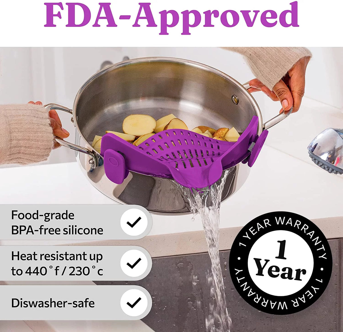 Adjustable Silicone Clip On Pot Strainer E493284