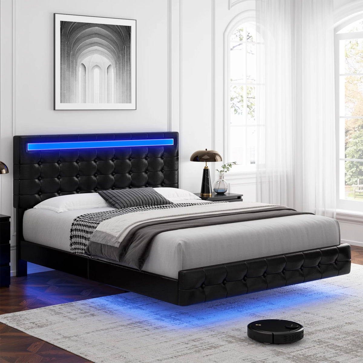King LED Platform Bed with Under Bed Storage V73047