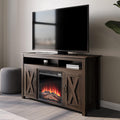 Gray Wash Barn Door Wood Electric Fireplace TV Stand W65645