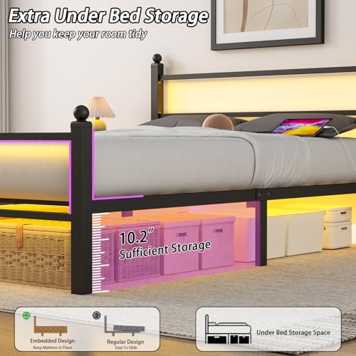 Black Metal Full Size Bed Frame with Headboard and Footboard B709