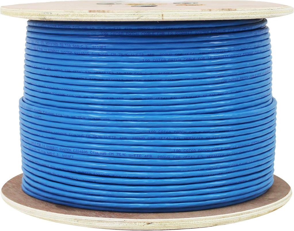 CAT6A 10Gb Plenum F/UTP Shielded Pure Copper 1000FT Bulk Cable Blue U73035