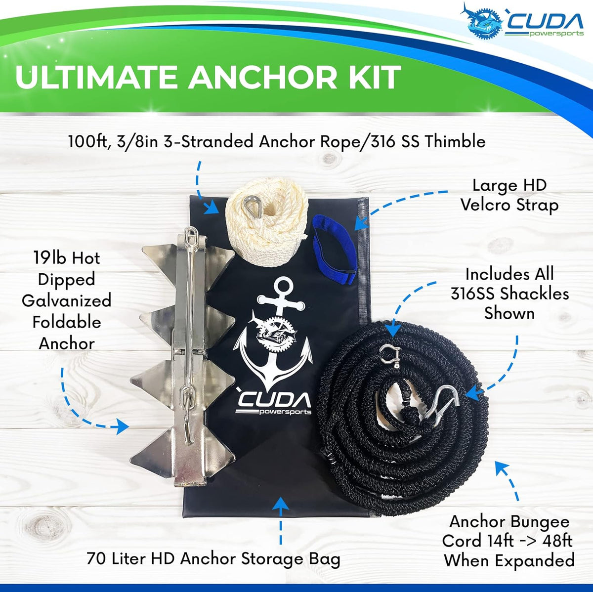 19lb Hot Dipped Galvanized Steel Boat Anchor Kit G53832