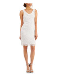 White Beaded Sheer Sleeveless Party Sheath Dress 18 E977