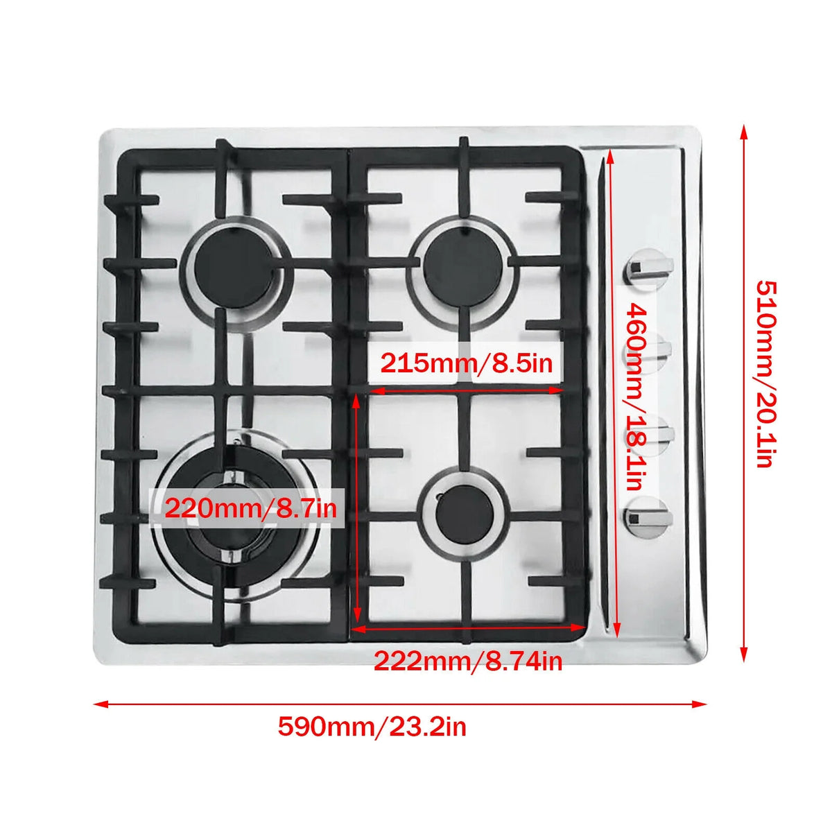 23" 4 Burners Stainless Steel Cooktop F49489