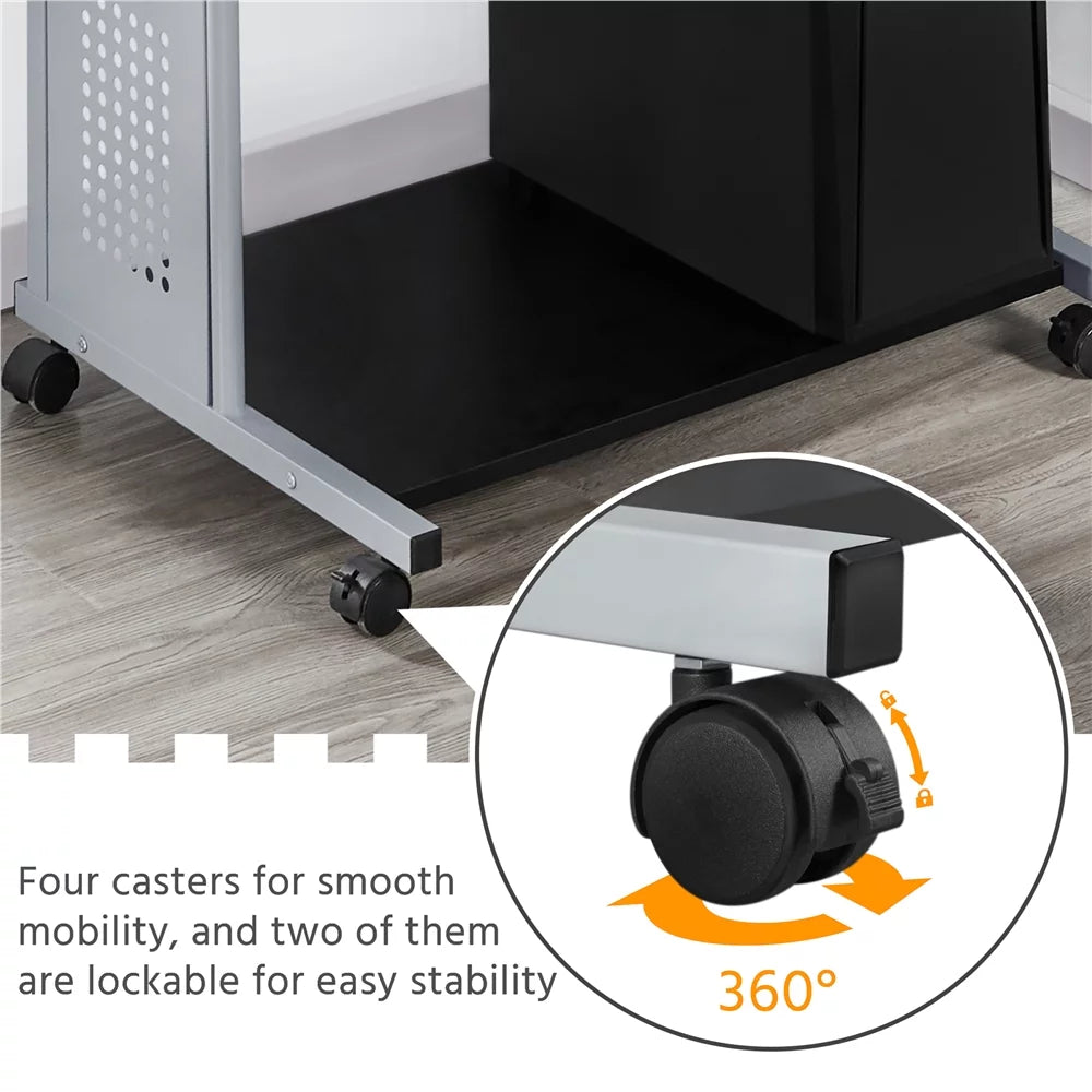 Black 3 Tiers Computer Desk with Charging Station D926