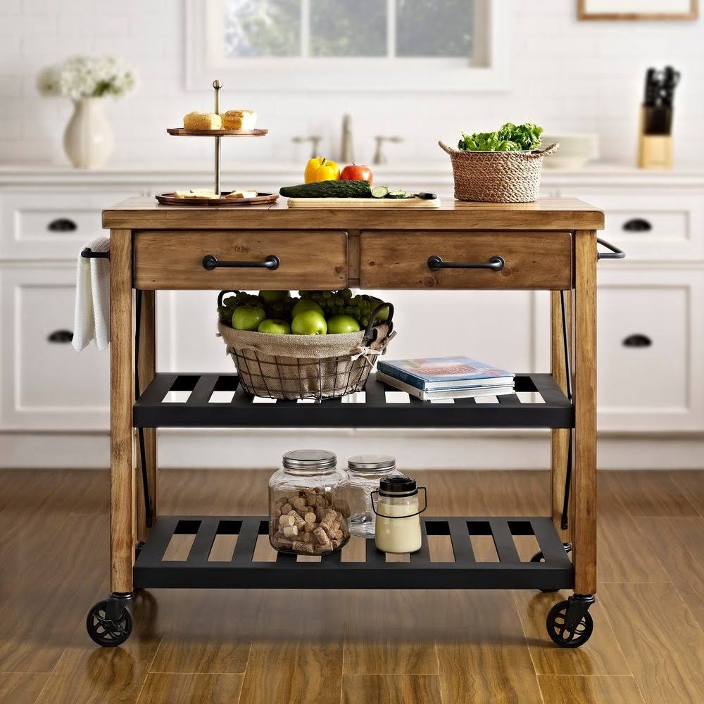 Natural Wood and Metal Kitchen Cart W7595