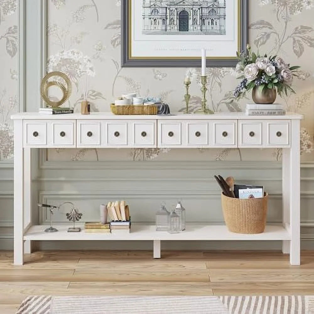 60" Wood Console Table with 4 Drawers E502