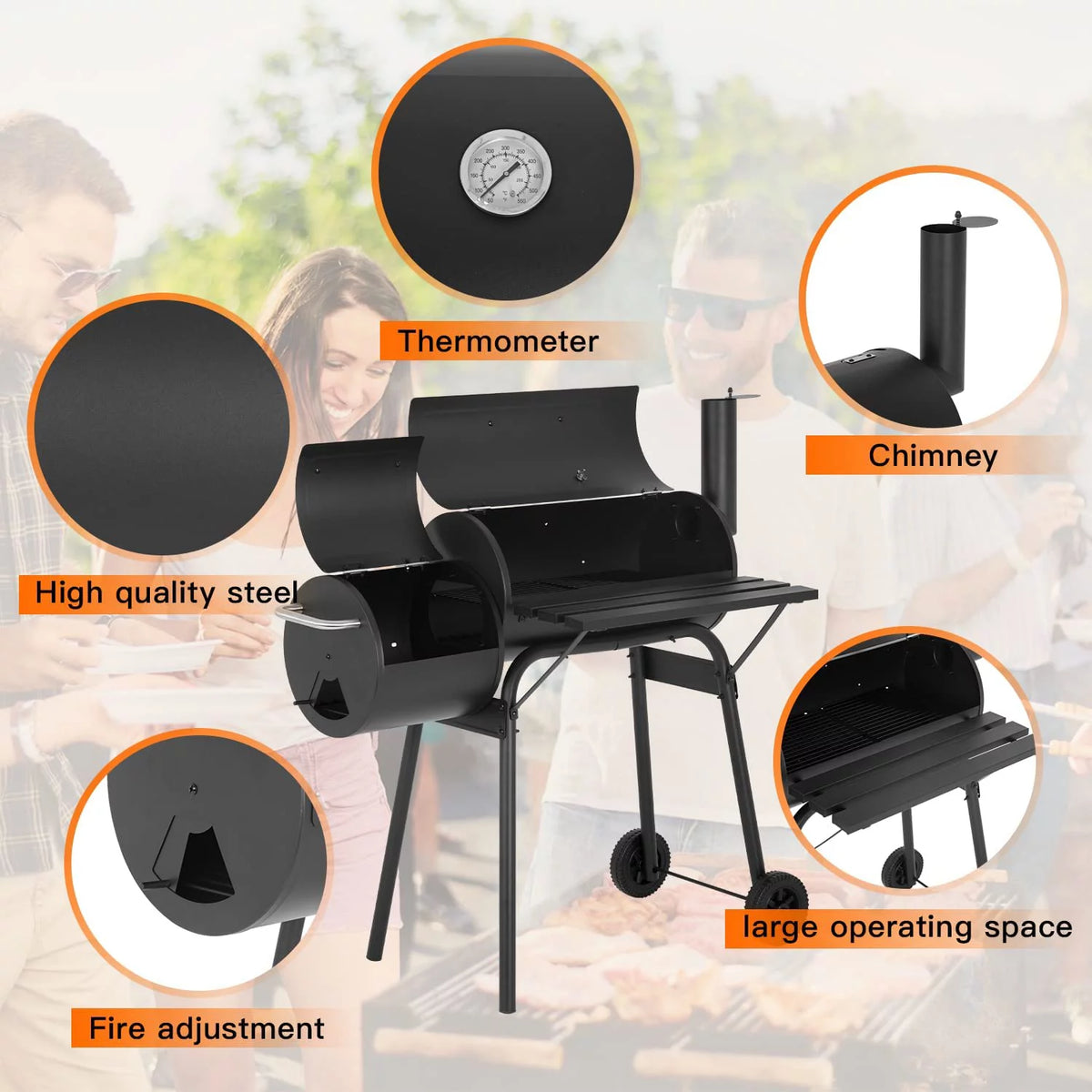 Charcoal Grills Outdoor BBQ Grill Portable Grill Offset Smoker W7058