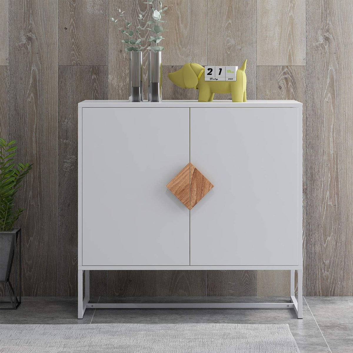 White 2 Door Sideboard with Solid Wood Handles and Metal Legs C158