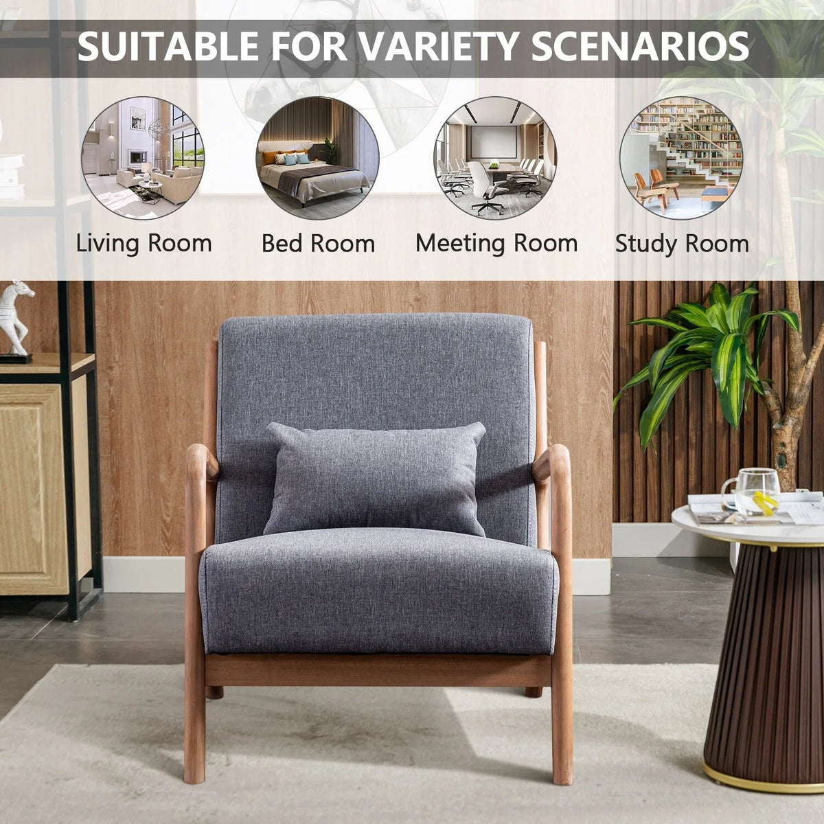 Grey Fabric Modern Solid Wood Accent Chair X572