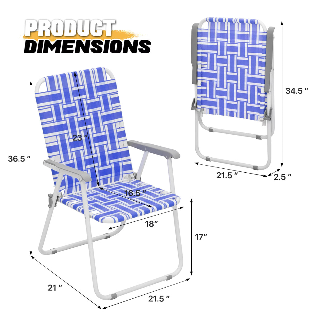 Folding Webbed Beach Chairs Set of 2 with Armrests, Blue P815549