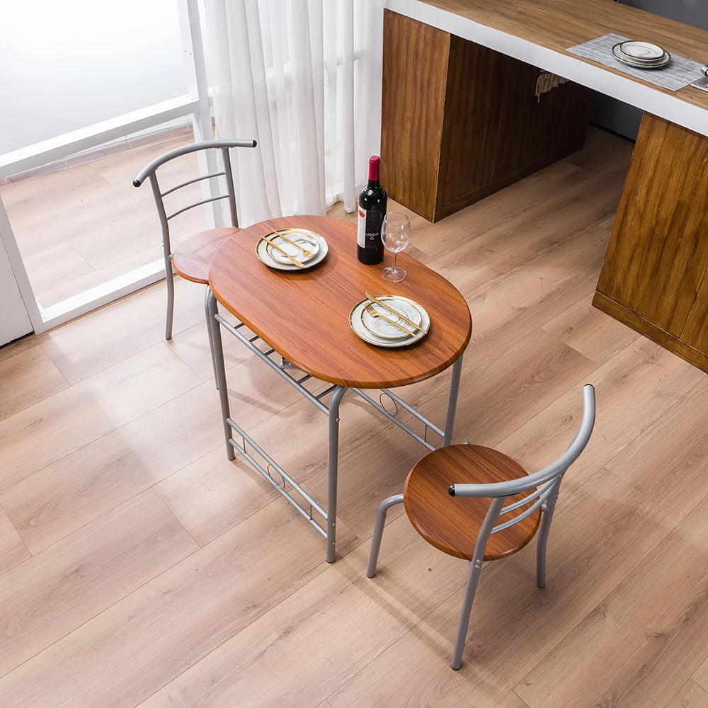 3 Piece Round Dining Table Set with Storage Shelf F634