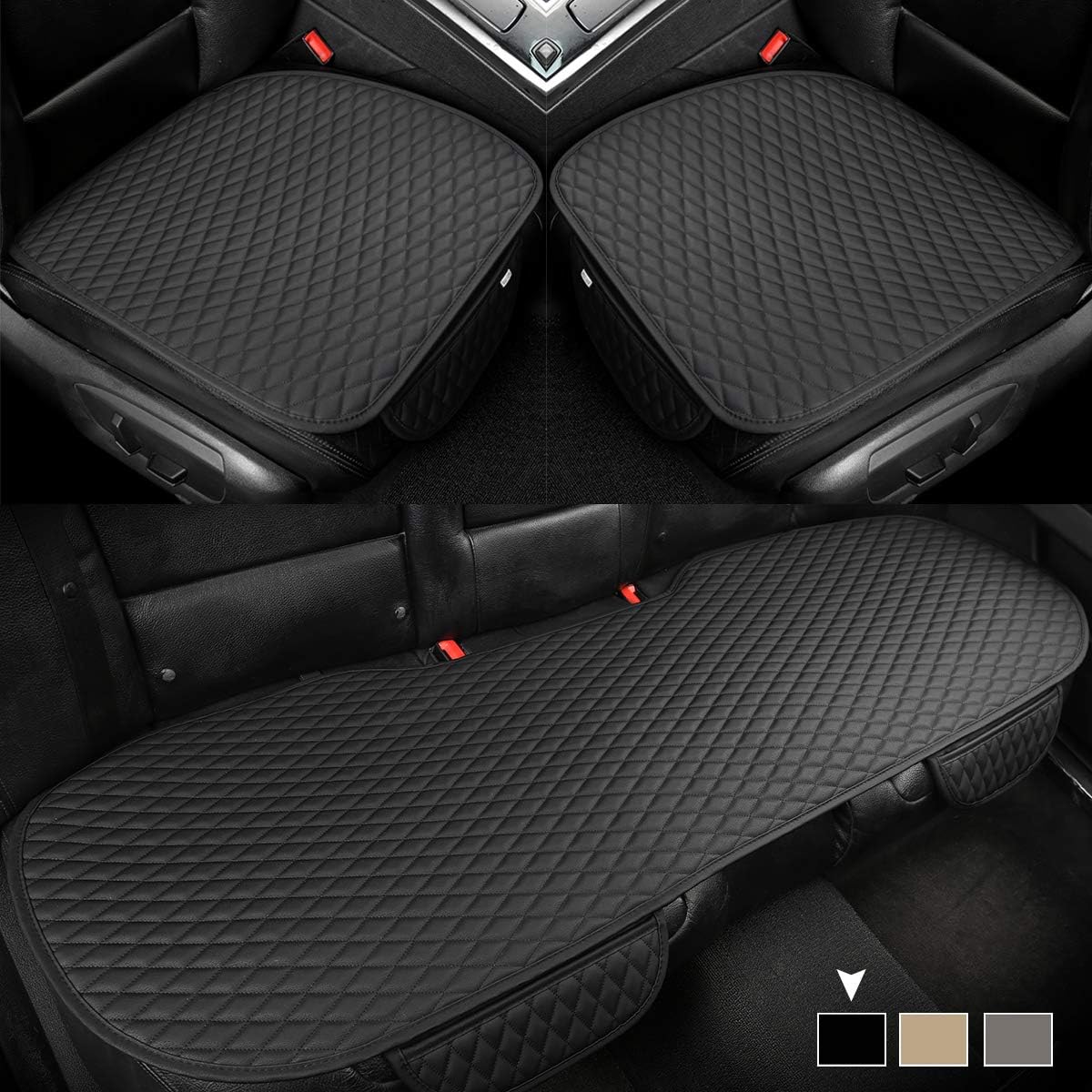 Beige Pu Leather Car Seat Bottom Covers, Pack of 2 L38781