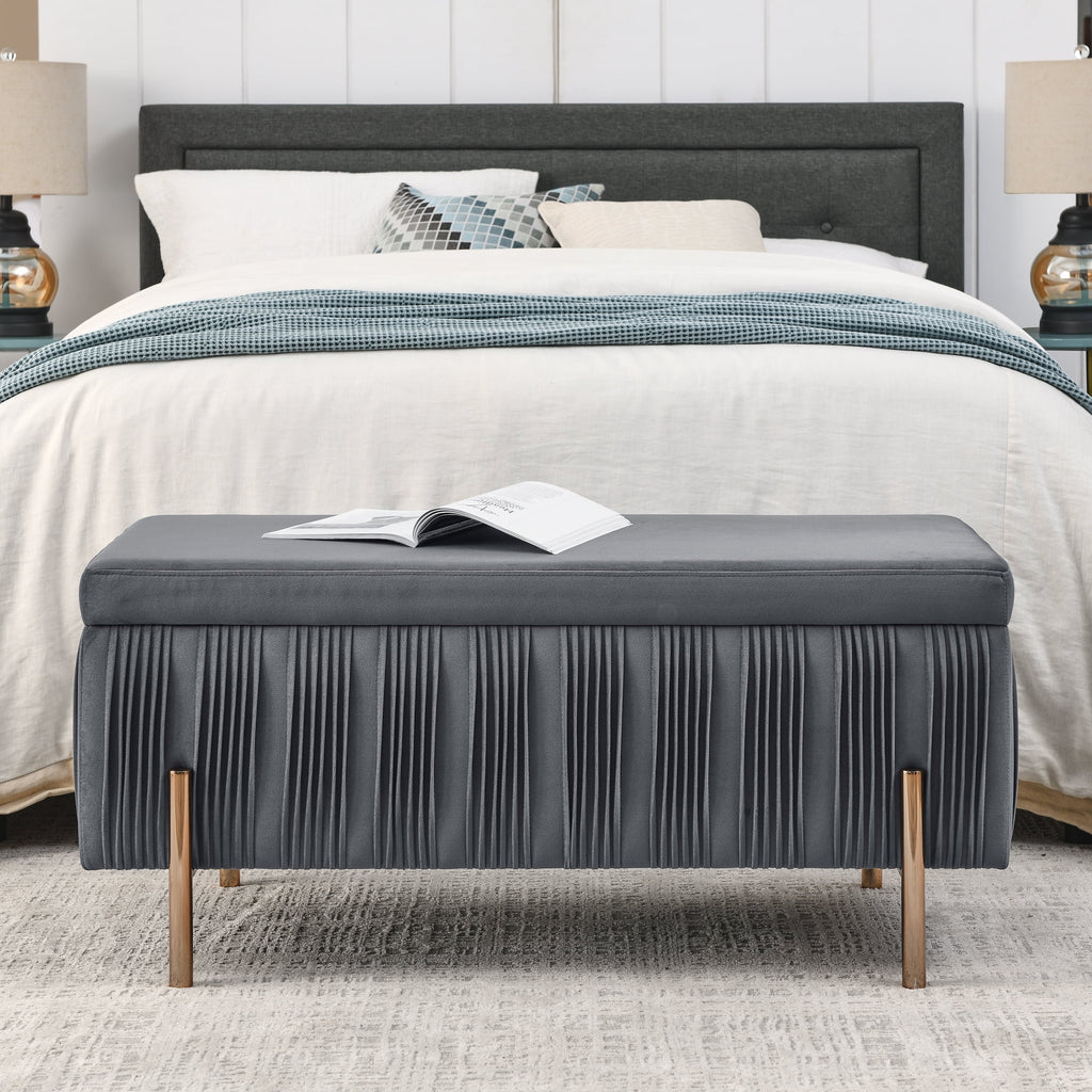 Grey Velvet Storage Bench T70299