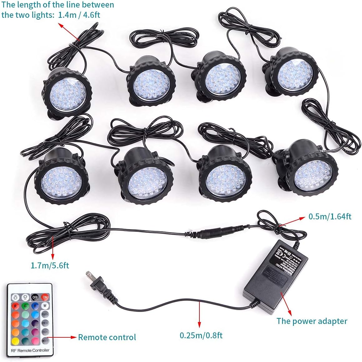 36 LED RGB Dimmable Submersible Pond Lights (8 in Set) E49216