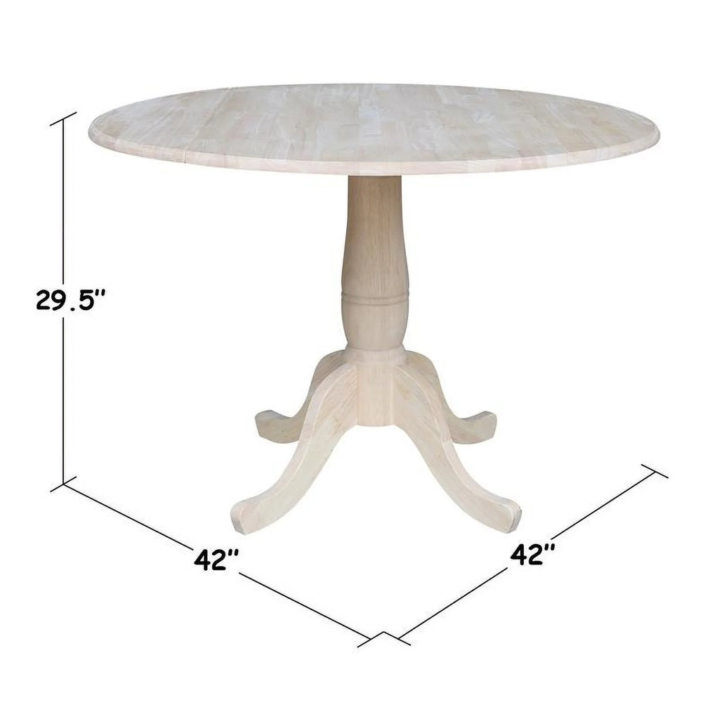 42" Round Solid Wood Dual Drop Leaf Pedestal Table X5093