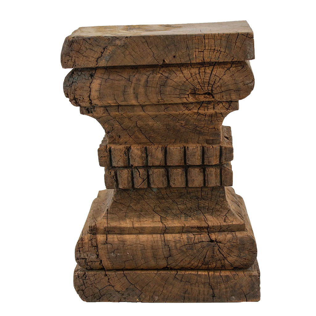 Organic Carved Wooden Pillar Stool D466387