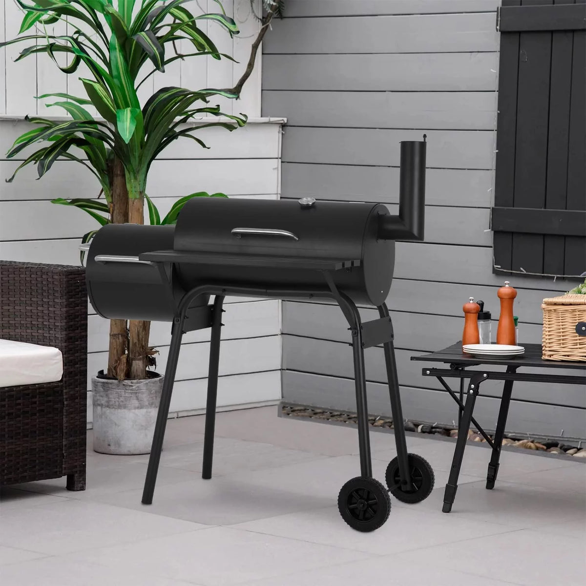 Charcoal Grills Outdoor BBQ Grill Portable Grill Offset Smoker W7058