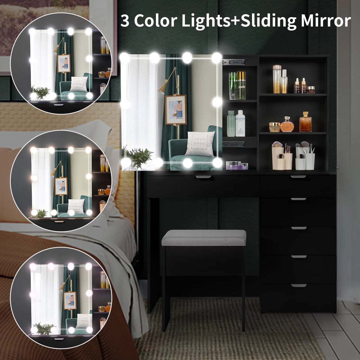 White Makeup Vanity Table Set with Sliding Mirror O2737
