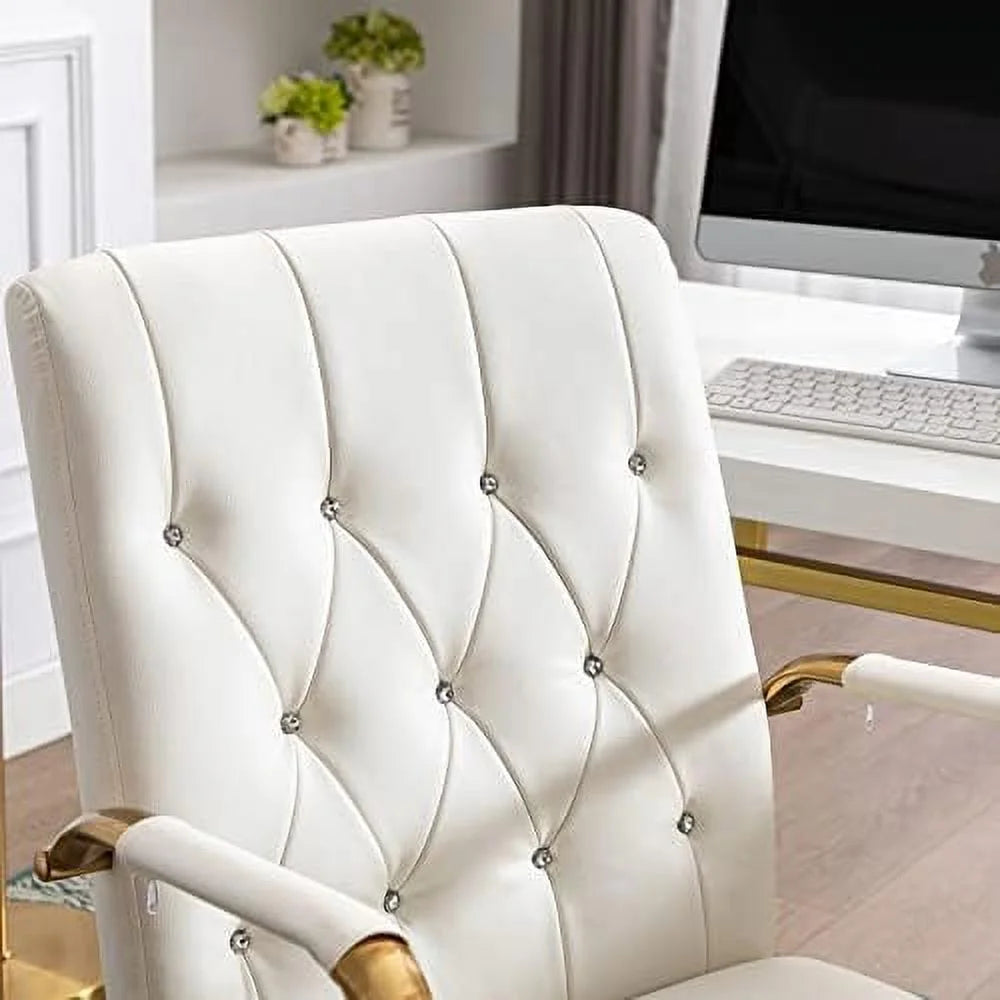 White PU Leather Office Chair with Wheels Q730366