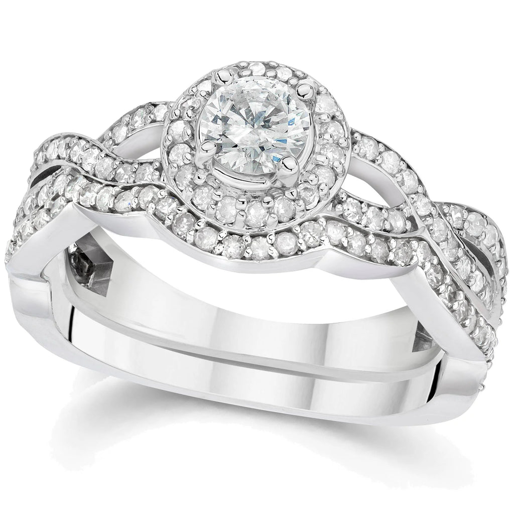 Curve Engagement Ring & Matching Wedding Band 14K White Gold G12419