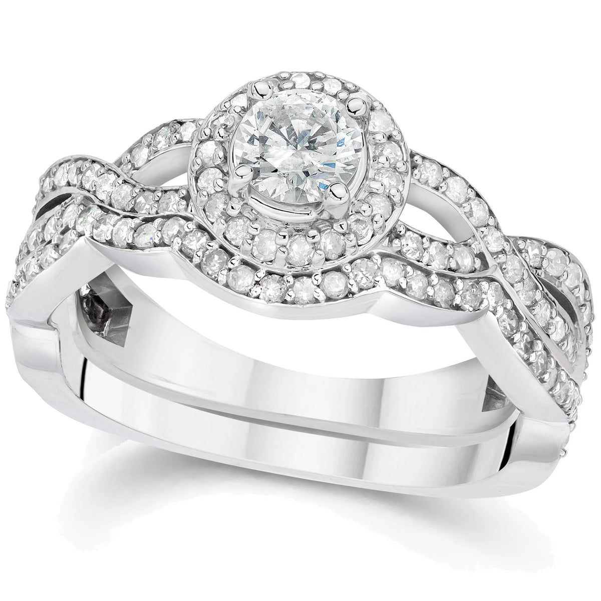 Curve Engagement Ring & Matching Wedding Band 14K White Gold G12419