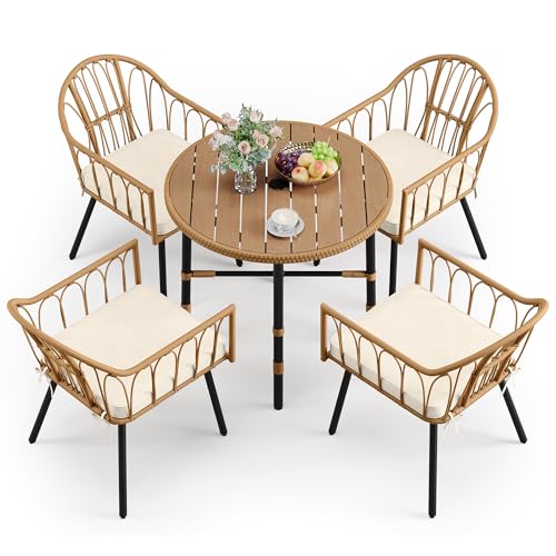 4 Pieces Grey Wicker Patio Furniture Set with Cushions B471