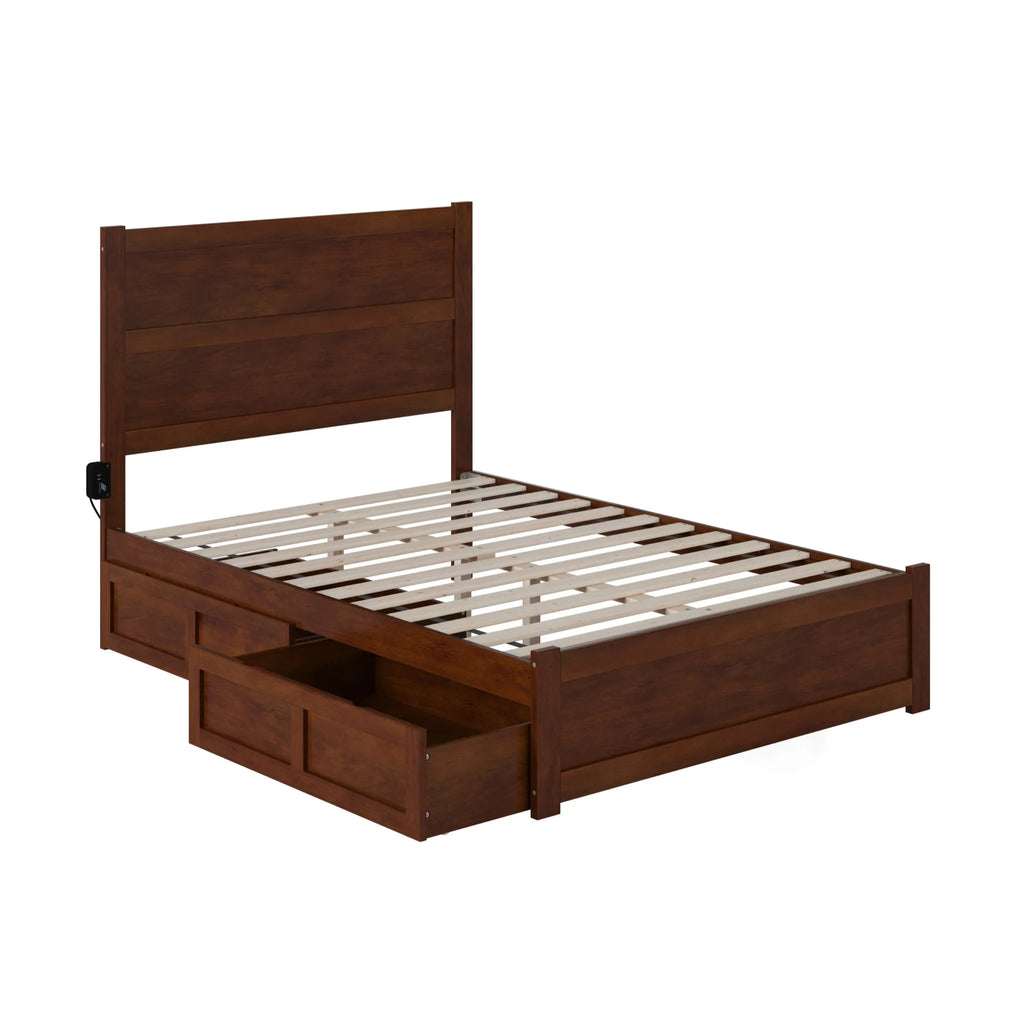 Wood Full Bed with Footboard and 2 Drawers in Walnut A9647