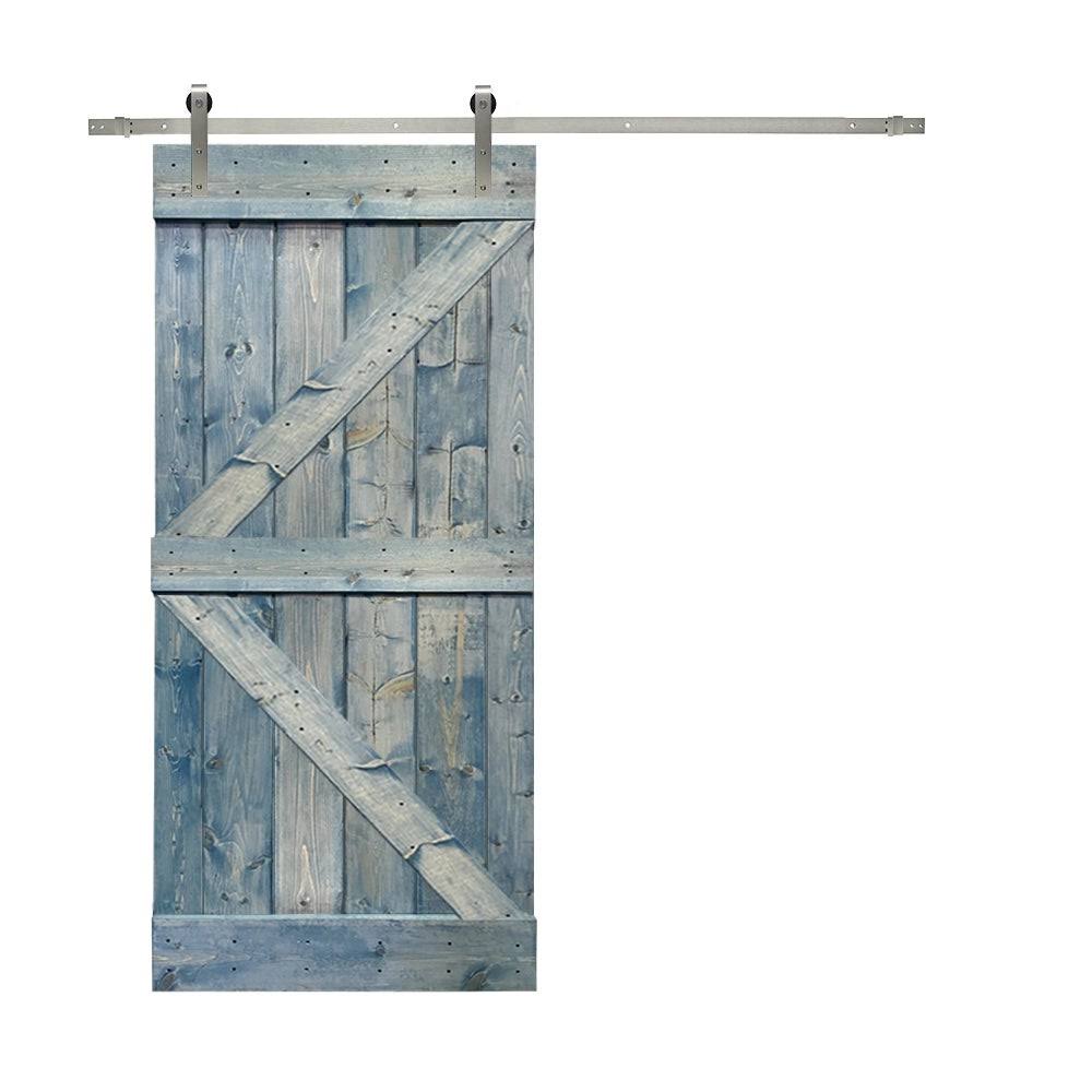 Solid Walnut Stained Knotty Pine Wood Interior Sliding Barn Door with Hardware Kit U219564