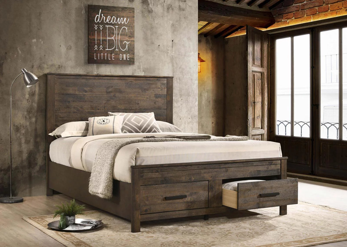 King Storage Bed Rustic Golden Brown E945