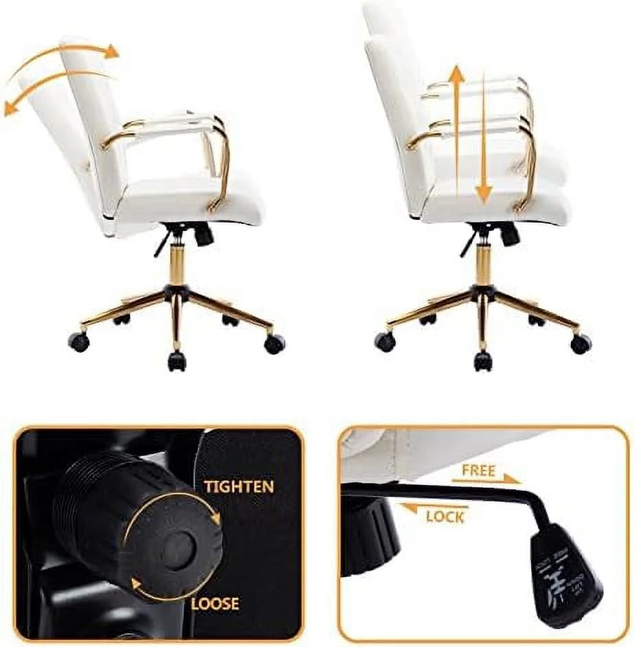 White PU Leather Office Chair with Wheels Q730366