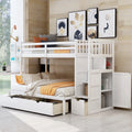 White Twin over Full Bunk Bed with Storage Shelves and Drawers C55908