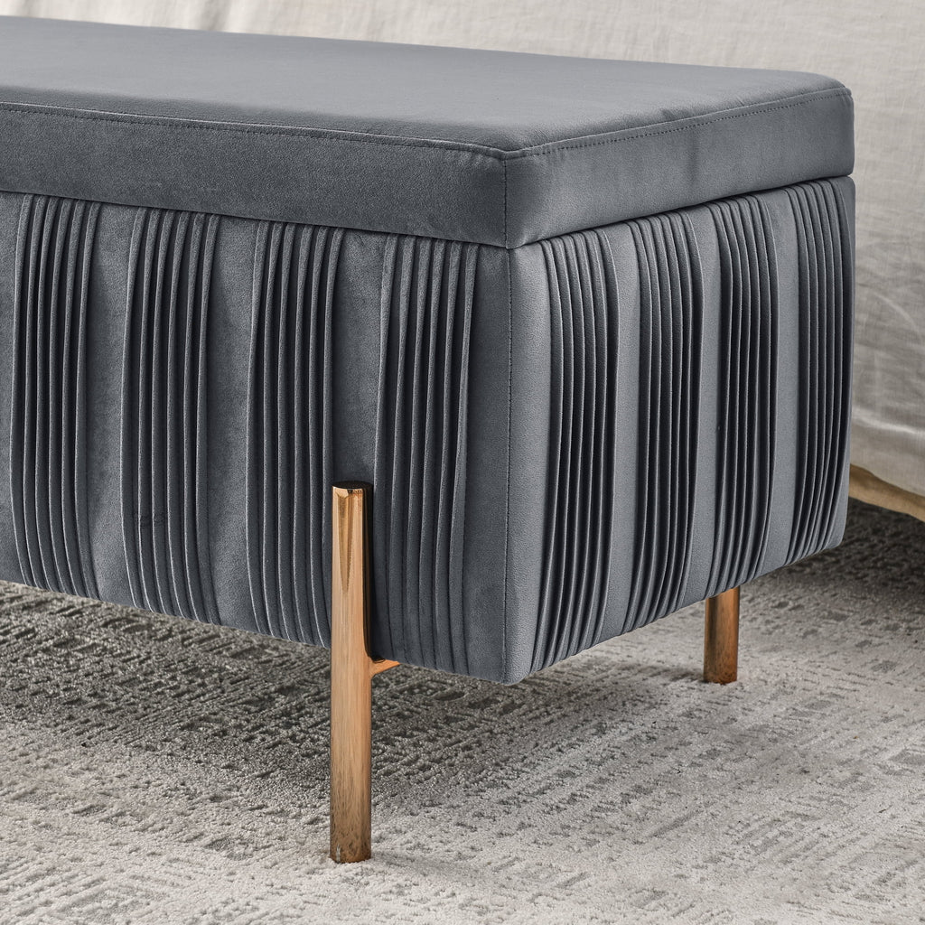 Grey Velvet Storage Bench T70299