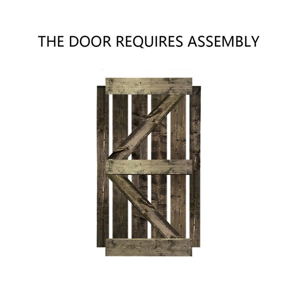 Solid Walnut Stained Knotty Pine Wood Interior Sliding Barn Door with Hardware Kit U219564