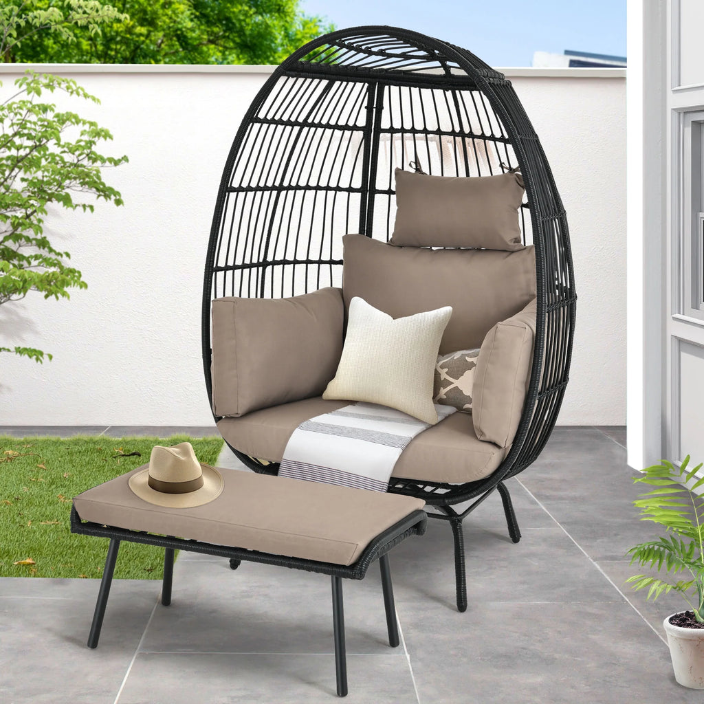 Oversized Wicker Egg Chair with Stand and Cushions T696013