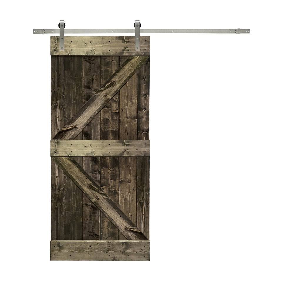 Solid Walnut Stained Knotty Pine Wood Interior Sliding Barn Door with Hardware Kit U219564
