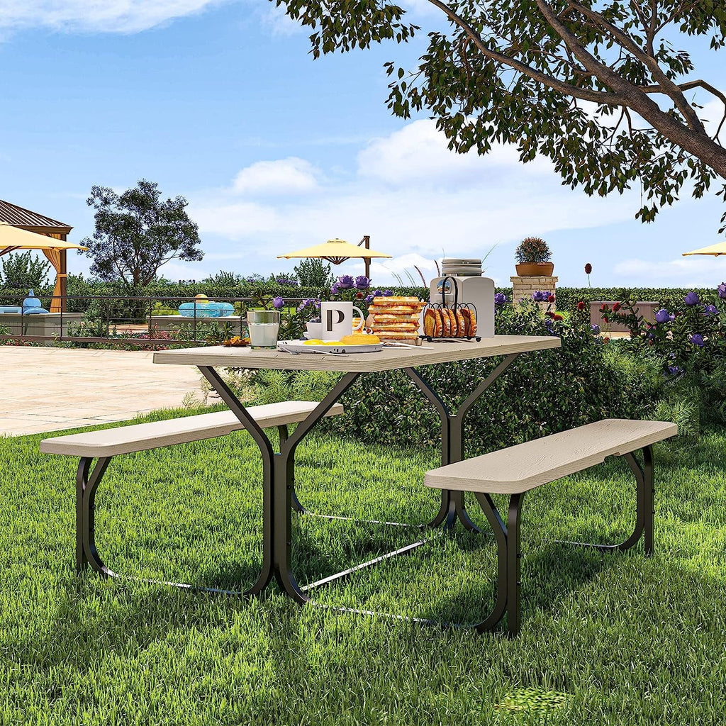 Heavy-Duty Outdoor Picnic Table Set Black A748029
