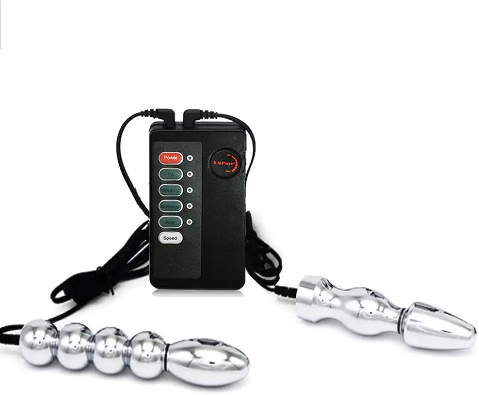 Black Electrical Pulse Double Anal Plug Set B585